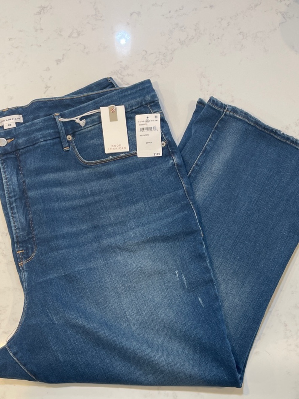 NWT Good American Soft Tech Good Legs Straight Jean Size 26 Plus $149 Retail